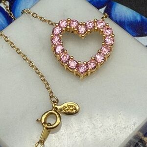 Joan Rivers Gold tone Heart Pendant Necklace with Pink rhinestones #A107